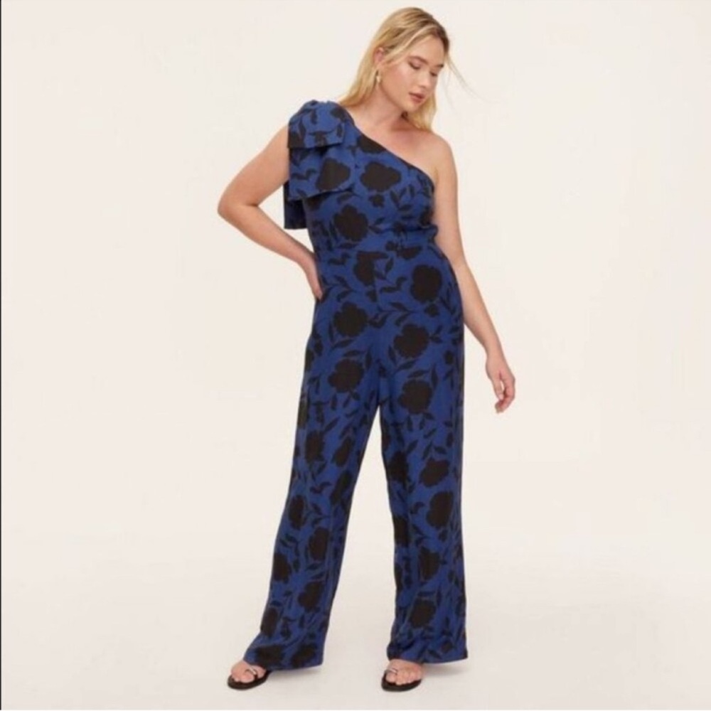 Kate Spade x Target Linen Blend Floral Jumpsuit - Blue / Black Size 00 NWT